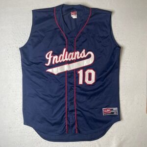 Rawlings Cleveland Indians Baseball Jersey Number 10 Navy Blue‎ 2XL Vintage
